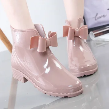 2020 Noua Moda Femei Cizme de Ploaie Moda Non-Slip pentru Femei Pantofi de Apă Fund Plat Femeile Catifea Tub Scurt Caldă Galoși D1307 