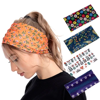 Noua Moda Tipărite Bentiță Elastică Culoare Acaju Flori Geometrice Largă Edge Sport Hairband 