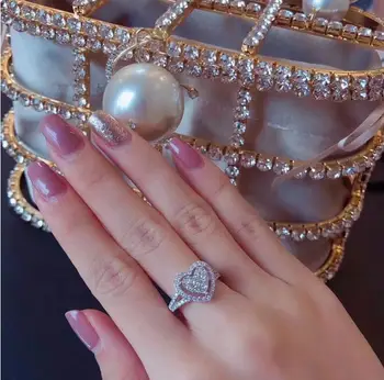 Lux lux temperament mare dragoste Moissan stras inel în formă de inimă femei elegante superb set de bijuterii
