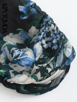 KPYTOMOA Femei de Moda s-au Adunat Florale de Imprimare Semi-Pur Bluze Vintage Maneca Lunga cu Fermoar Lateral de sex Feminin Tricouri Blusas Topuri Chic