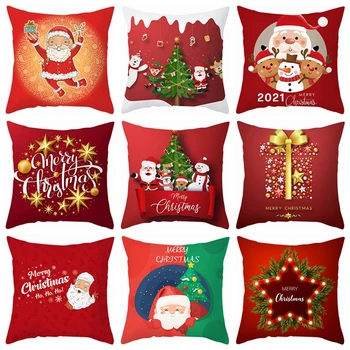 45*45cm Roșu Crăciun Fericit față de Pernă față de Pernă 2021 Decoratiuni de Craciun Pentru Casa de Crăciun Noel Ornament Cadou de Anul Nou 2022 