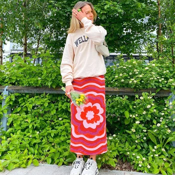Doury Vara Femei 2000 de Flori Proaspete de Imprimare a-line Fusta Casual, de Înaltă talie Slim Fit Split Fusta Lunga E Fata Streetwear 