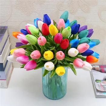 High-end simt flori artificiale PU mini tulip nunta acasă decorare masă de flori false 12 culori 