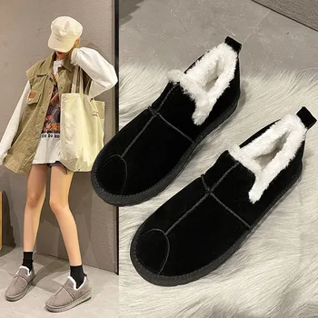 2021Winter Culoare Solidă Rotund Toe Pâine Pantofi Leneș de Pluș Cald Low-cut Tub Scurt Set de Picioare de Zăpadă Plat Cizme pentru Femei Pantofi de Bumbac 