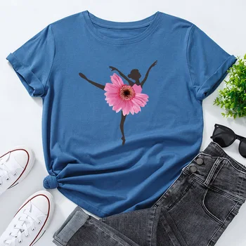 JFUNCY Femei, Plus Dimensiune T-shirt de Vară Creative Dans Fata de Imprimare Tricouri Maneca Scurta Tricou Femeie din Bumbac de sex Feminin Topuri 