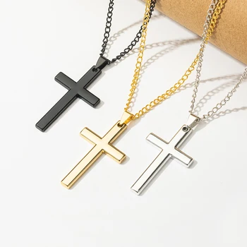 Farmec De Modă Nouă Cruce Coliere Lungi Pandantive Pentru Femei Pentru Bărbați Din Oțel Inoxidabil Rugăciune Colier De Aur Bijuterii Cadou En-Gros 