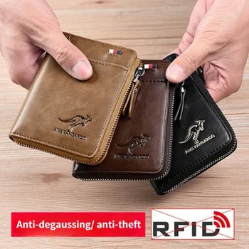 Cangur Titularul Cardului de Credit Cazul RFID Blocking Epocă de Afaceri Anti-Furt Ambreiaj Scurte de Piele Barbati Portofel de Mare Capacitate 