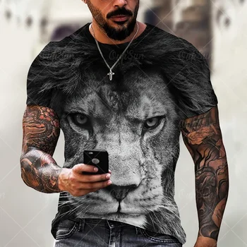 Vară Nouă Bărbați T-shirt O-gât cu mânecă Scurtă T-shirt Animal Leu Tigru de Imprimare 3D Top Supradimensionat de Tineret Haine Casual T-shirt 