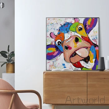 Abstract Colorat Cap de Vacă Panza Pictura Pe Perete Postere de Arta si Imprimeuri Moderne Imagini de Animale pentru Copii Cameră Decor Acasă 