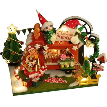 Diy Casa Papusa Cabină Tc12 Mini Masina de Crăciun asamblate de Mână Magazin Mic Model de Ornamente de Crăciun Cadouri 