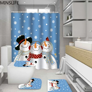 Om de zăpadă și Moș Crăciun Model Tesatura Perdea de Duș Crăciun Fericit Capac de Toaletă Baie Mat Covor Set de Baie Set Decor de Vacanță 