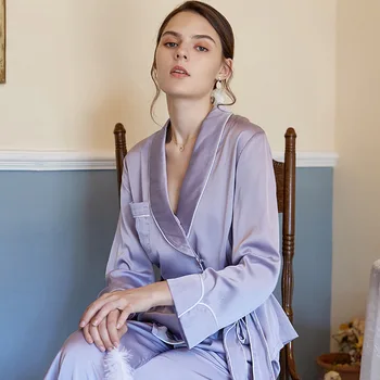 Noul Silk-cum ar fi Pijamale Femei Rever Culoare Solidă Maneca Lunga din Satin Pijamale Femei din Două Piese Pijama Mujer de Moda Homewear Set 