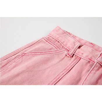 Roz Drept Mozaic Buzunare Blugi Femei Epocă De Înaltă Talie Pantaloni Denim Prietenul Blugi Largi Picior De Sex Feminin Streetwear Toamna Anului 2021 