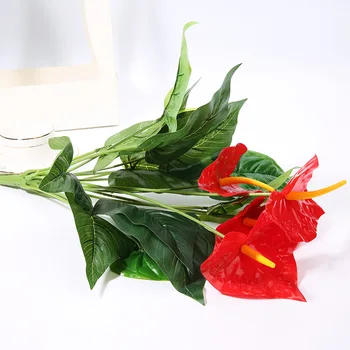 Plante Decorative Artificiale, Ghivece de Flori False Buchet de Anthurium Rosu de Palmier verde planta Bonsai Nunta Crăciun Decoratiuni interioare