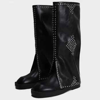 BONJOMARISA Pe de Vânzare, de Calitate Superioară Platforma Indesata Toc de Metal Nit Cizme pentru femei Cool Punk Casual Design de Brand Negru Goth Pantofi 