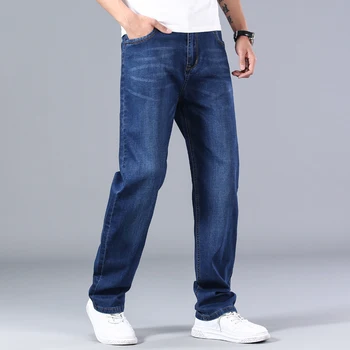 Bărbați clasic Vrac Direct Subtire Albastru Jeans Primavara-Vara Avansate Întinde de Moda Pantaloni Casual sex Masculin Brand Pantaloni 