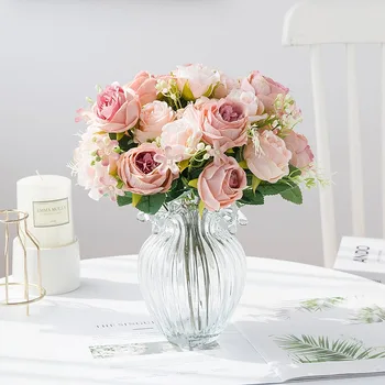 5 Capete De Plastic & Faux Mătase Artificială Bujor Trandafir Simulare Buchet De Flori De Nunta Petrecere Acasă Decorare Elemente De Recuzită, Decor Rafinat 