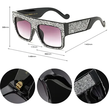SHAUNA Cristal Decor Supradimensionate pentru Femei ochelari de Soare Patrati Consolidarea Balama Metalică de Lux Bărbați Clar Lentile UV400 Ochelari 