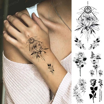 Transfer Impermeabil Tatuaj Temporar Autocolant Crizantema Floare Henna Brațul Flash Tatuaj Femeie Care A Crescut Planta Body Art Fals Tatoo Om 