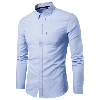 2022 Înaltă Calitate Oxford Barbati Casual Culoare Solidă Sociale Tricou Bumbac Maneca Lunga Rochie de Afaceri Bluze 