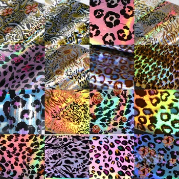 12 Unghii De Catifea Flocking Pulbere + Negru Curbat Penseta + 16 Foi De Leopard Înstelat Transfer Decal Autocolante Folie Nail Art Decor 