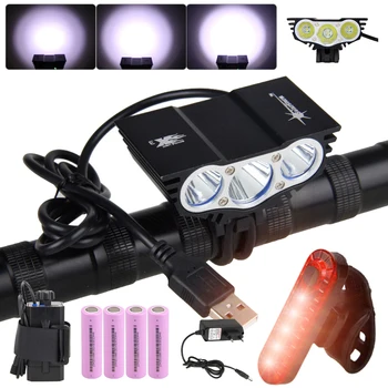 3X XML T6 LED-uri Faruri de biciclete biciclete Farurilor Fata-Spate, Lampa Far 4X2600MAH Reîncărcabilă 18650 Baterie+Incarcator 