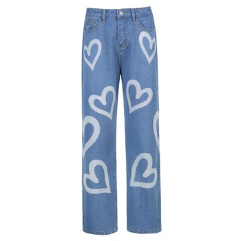 Vintage Inima Tipărite Y2K Blugi Largi Femei Talie Mare Harajuku Estetice Mama Blugi Denim Streetwear 90 Pantaloni Cuteandpsycho 