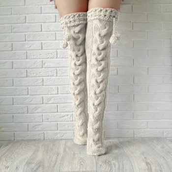 Femei Solide Tricotate Ciorapi Șosete până la Genunchi pentru Femei Toamna Iarna Cald Tricot Șosete Lungi Sexy Negru/Rosu/Bej 