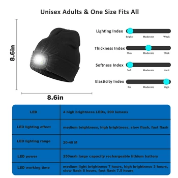 Noi Unisex de Iarna Cald USB Reîncărcabilă LED-uri Luminoase Capac Tricotate Beanie Hat Cadou cu Far de Funcționare Drumetii, Camping 