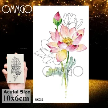 OMMGO 3D Realiste de Lotus, Bujor Mazăre Dulce Daisy Tatuaje Temporare Autocolant Acuarelă Henna Tatuaj Body Art Brațul Fals Tatuaje Foaie 