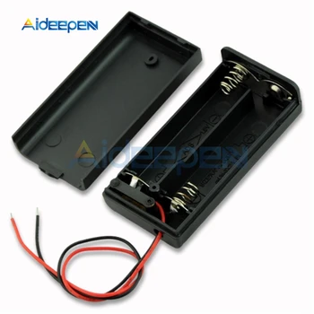 2 x Baterie AA Plastic Negru Suport Conector cutie de Depozitare Cutie Cu Buton de ON/OFF Comutator Cu Fir de Plumb Cablu 
