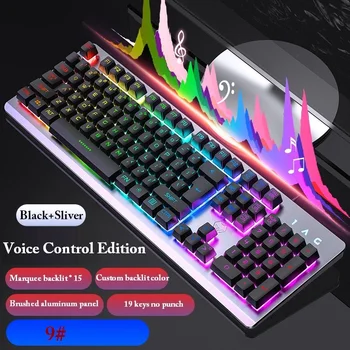 Control vocal Tastatură de Gaming cu Curcubeu Marquee Iluminat Suspendat 104 Keycap Layout Gaming Keyboard pentru Notebook PC Desktop 