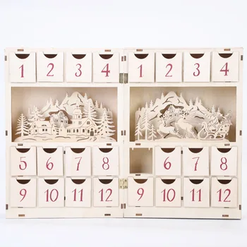 Crăciun din Lemn Advent calendar Sculptate pom de Crăciun Cutie de Depozitare Calendar Desktop Creative pentru Copii Mici Cadouri Bomboane 