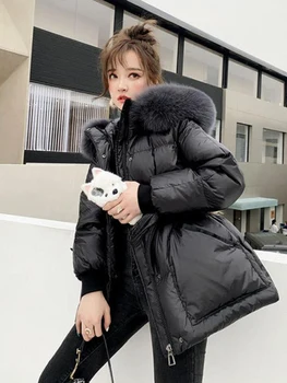 KBAT 2022 Coreea Moda Bumbac Căptușit Jacheta Parka Mare Guler de Blana de Iarnă în Jos Jacheta Femei Gros Cald Hanorace, Îmbrăcăminte de sex Feminin 