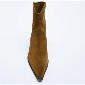 Moda Glezna Cizme Pentru Femei 2021 ZA Brand Toc Tub Scurt Subliniat Degetele de la picioare Spate cu Fermoar Turma Monofazate Culoare Doamnelor Pantofi 