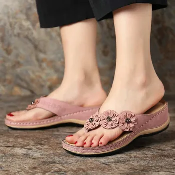 Femei Vara Papuci Casual Moale Pene Confortabil Doamnelor Pantofi De Moda Noua Floare Femei Flip Flops În Aer Liber, Plajă, Tobogane