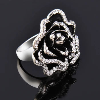 KIOOZOL Negru Argintiu Culoare Floare Trandafir Micro Încrustat Cubic Zirconia Inel de Argint Pentru Femei Bijuterii Vintage Accesorii 161 KO5 