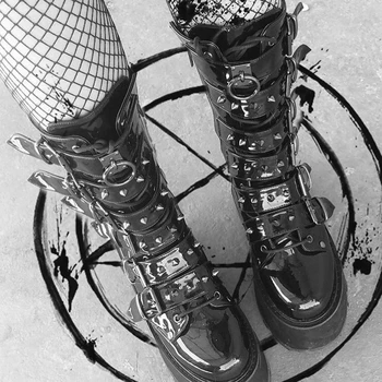 Toamna Gothic Punk De La Jumătatea Vițel Cizme Pentru Femei 2021 Platforma De Jos Pene Tocuri Inalte Cosplay Pantofi De Strada Rece Strada Design De Pantofi 