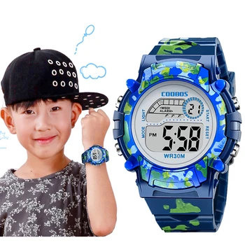 Copii Ceas Luminoasă cu LED-uri Ceas Digital Albastru Camuflaj Impermeabil Ceas pentru Băiat și Fată, Copii, Cadouri Copii, Ceas Reloj 