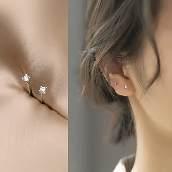 MloveAcc la Modă Drăguț coreeană Minimalist CZ Stud Femei Cercei Argint 925 Bine Ins Bijuterii Argint 925 Cercei Stud 