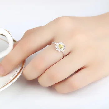 New sosire placat cu argint inel pentru femei Daisy floare inel de nunta Crizantema de logodna bijuterii Reglabil dimensiune dropshipping 