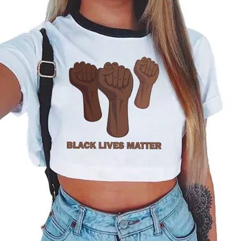 Noi VIEȚILE negrilor CONTEAZĂ Scrisoare de Imprimare O Neck Crop Top Sexy Tricou Femei Casual de Vara Slim Moda T-shirt Femei Streetwear Tee 