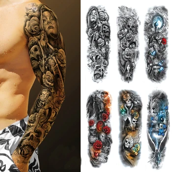 11 Modele Impermeabil Tatuaj Temporar Autocolante Brat Mare Craniu Vechi de Școală Tatuaj Autocolante Flash Tatuaje False pentru Barbati Femei 