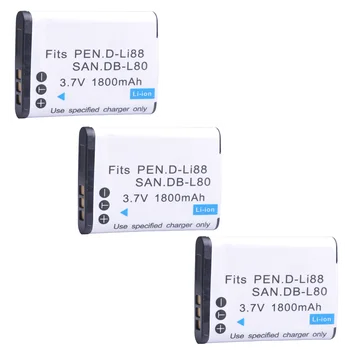 D-Li88 1800mAh DLI88 DB-L80 VW-VBX070 Baterie Li-ion pentru Pentax Optio H90 P70 P80 W90 WS80 Camere video Sanyo Xacti DMX-CG11 