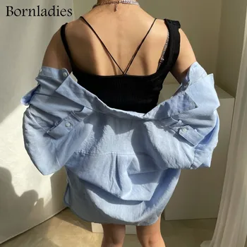 Bornladies Femei coreene Chic Rândul său, în Jos Guler Camasi de Primavara Toamna Birou Doamnelor Single-breasted Cotton Bluze Femei Bluze 