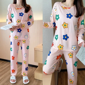 2020 Maneca Lunga Print Pijamale Poliester Setul Femei Set De Pijamale, Îmbrăcăminte De Noapte Pentru Femei Pijamale Pantaloni Lungi 