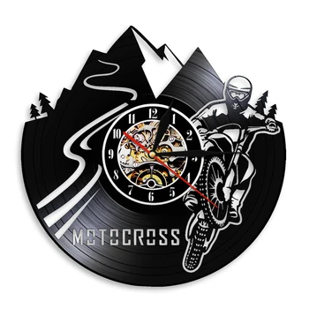 Motocross Miting Moto Ceas de Perete Curse de Motociclete Sport disc de Vinil Ceas de Perete Non Bifarea Cu LED Lumina de Noapte Arta de Perete 
