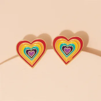 Noua Dragoste Inima Cercei Stud pentru Femei Fata Multicolors Curcubeu Inima Cercel de Vară Vacanță pe Plajă Petrecere Bijuterii BirthdayGift 