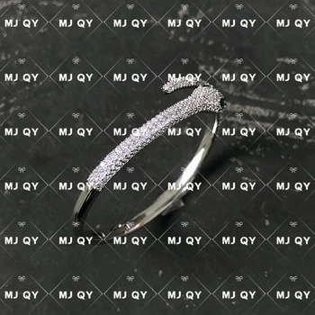 De Vânzare La Cald Manșetă Brățară Inel Argint 925 Cu Ochi Verzi Șarpe Zircon Alb Brand De Lux Monaco Bijuterii Pentru Femei, Cadou 