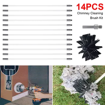 Coș De Fum Curat Perie Tije Kit Electric De Gaurit Cu Mașina De Măturat Instrument De Putere Flexibil De Fum Semineu Kit Perie De Curățare 
